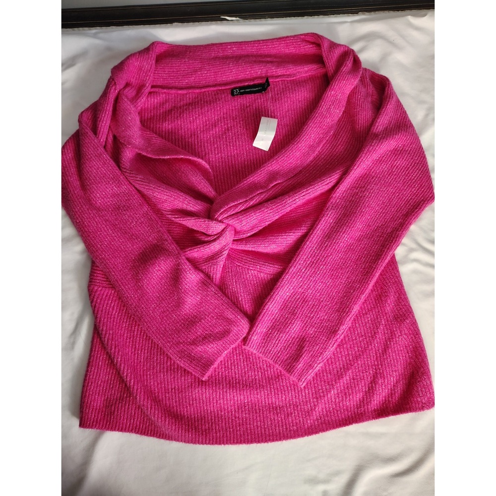 New York & Company Pink Twist Front Ribbed Knit Sweater XXL NWT